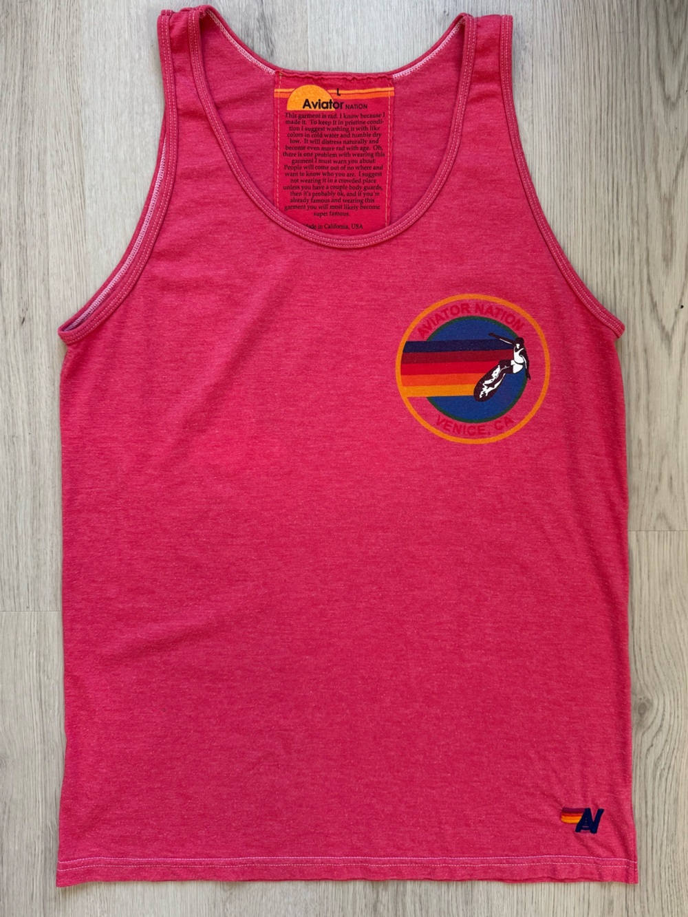 EUC Aviator Nation Venice Unisex Light Red Surf Logo Tank Size Large